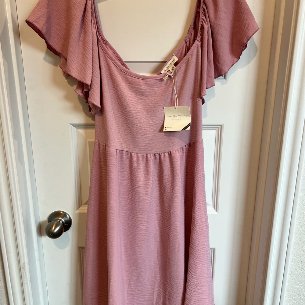 See You Monday Pink Flutter Sleeve Dress NWT